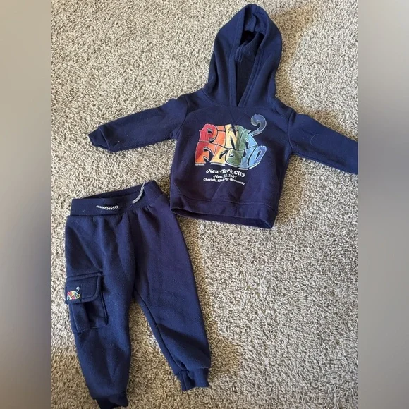 Pink Floyd Baby Toddler 2 Piece Sweatsuit Sweatpants & Hoodie Navy Blue Sz 12M - Picture 1 of 5